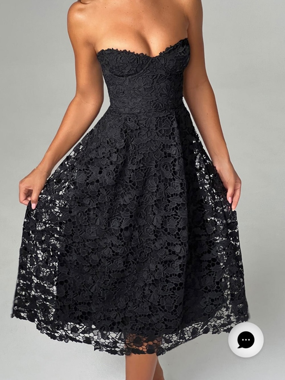 Strapless Black Lace Midi Dress - Classic Evening Style
